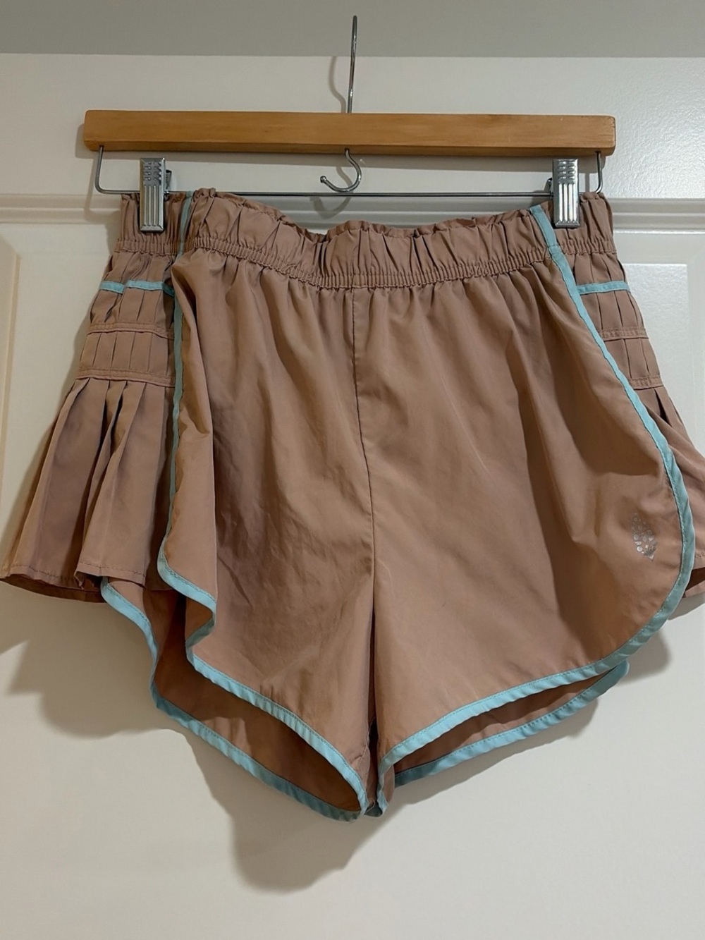 FP Movement by Free People Taupe Athletic Shorts with Light Blue Trim